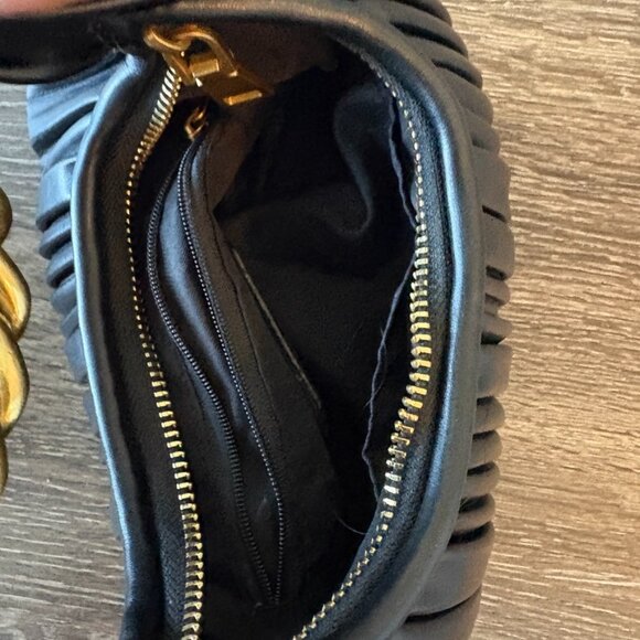 Madison West Black Pleated Shoulder Bag with Gold Chain Handle USED - Picture 4 of 5